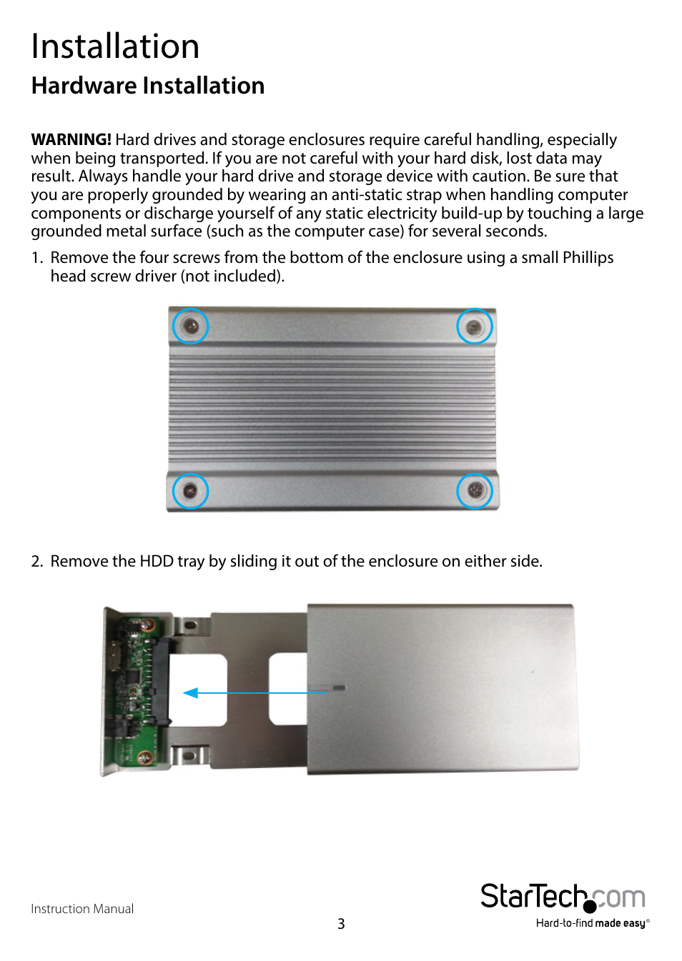 Installation, Hardware installation | StarTech.com S2510SM12U33 User Manual | Page 6 / 14