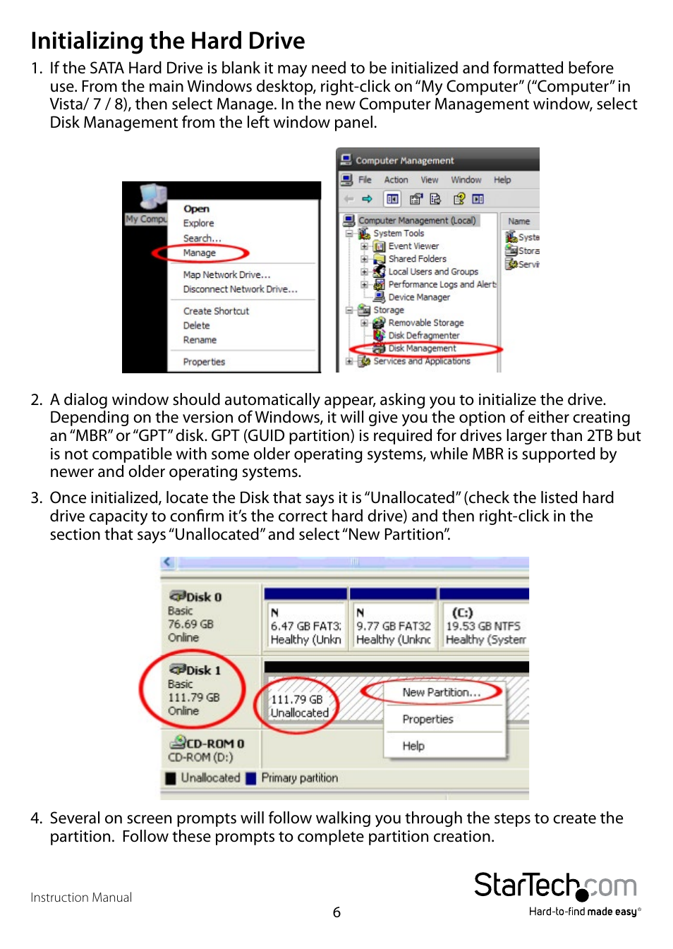 Initializing the hard drive | StarTech.com S2510U33RUSM User Manual | Page 9 / 11