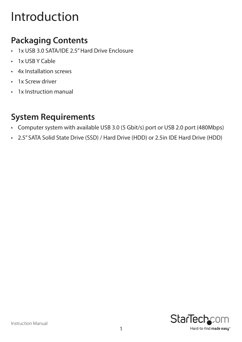 Introduction, Packaging contents, System requirements | StarTech.com UNI251BMU33 User Manual | Page 4 / 14