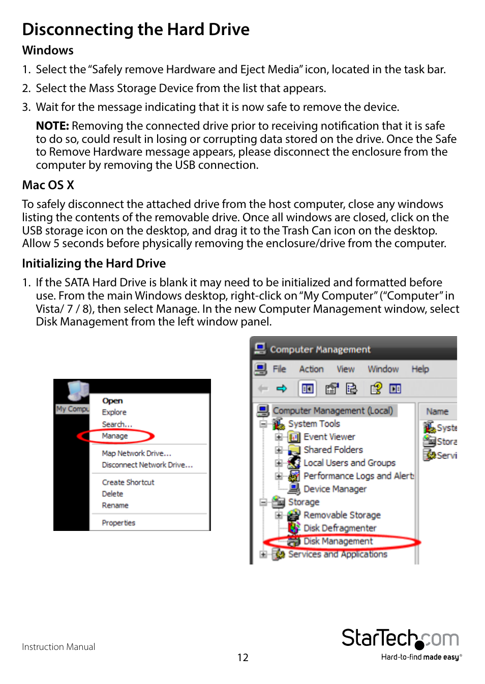 Disconnecting the hard drive | StarTech.com UNI3510BMU32 User Manual | Page 15 / 19