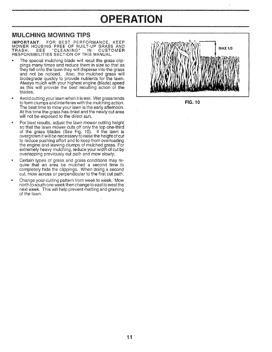 Operation, Mulching mowing tips | Craftsman 917.37459 User Manual | Page 11 / 32