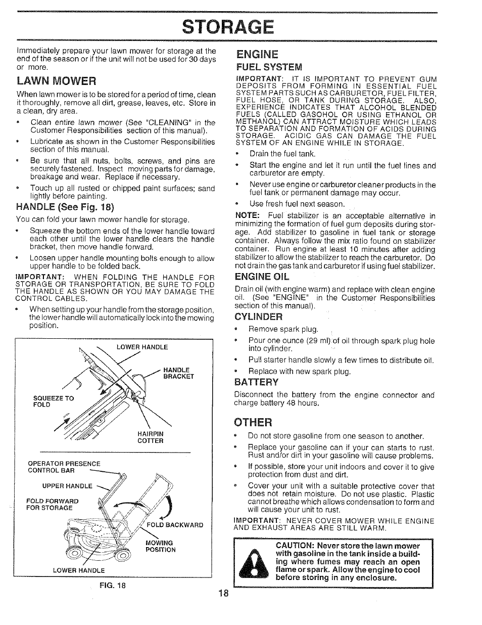 Storage, Lawn mower, Engine | Other | Craftsman 917.37459 User Manual | Page 18 / 32