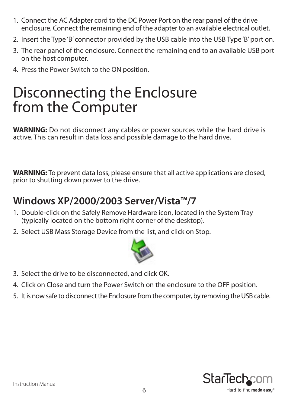Disconnecting the enclosure from the computer | StarTech.com UNI3510UEBGB User Manual | Page 9 / 14