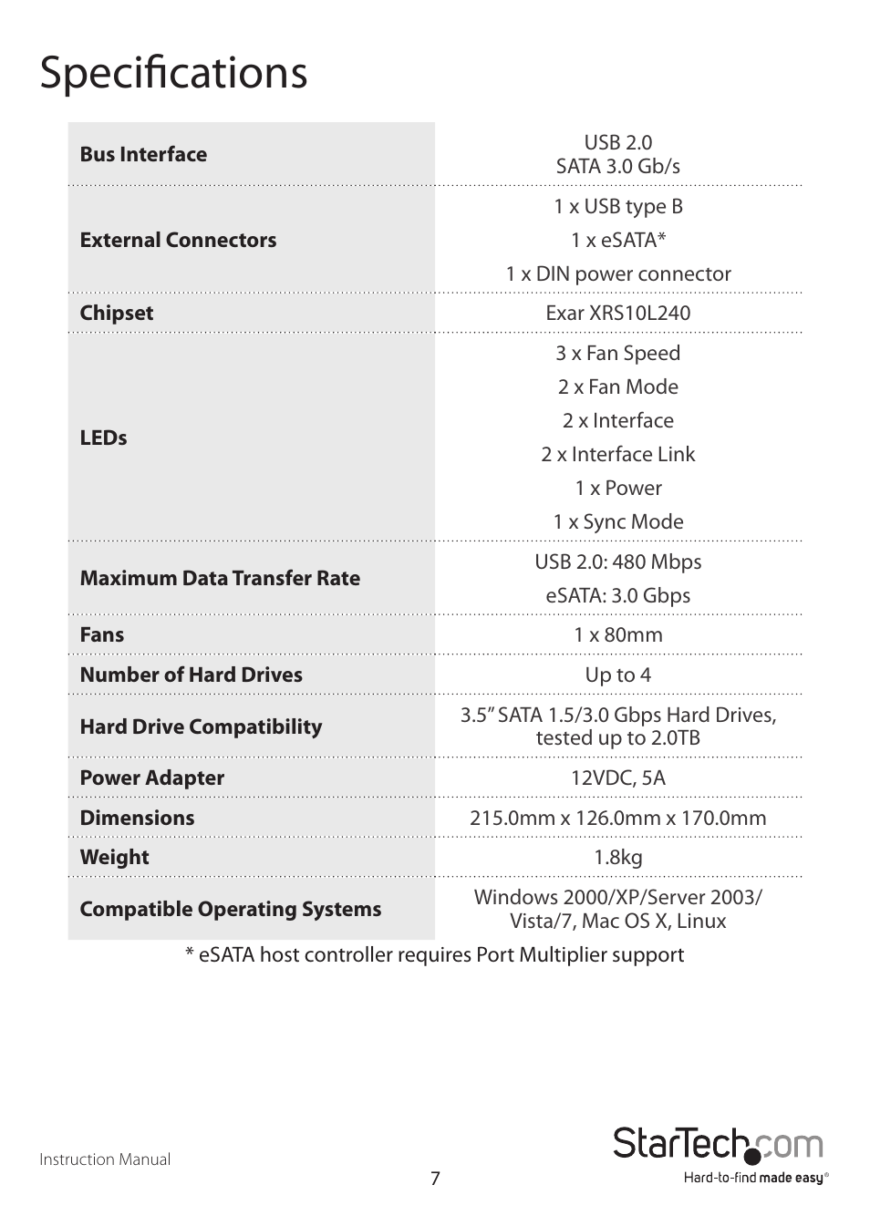 Specifications | StarTech.com SAT3540U2E User Manual | Page 10 / 12