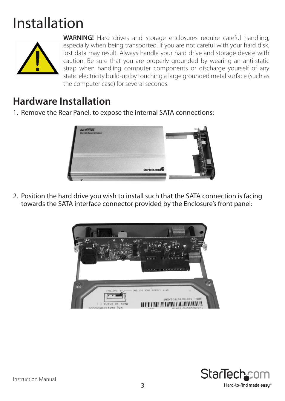 Installation, Hardware installation | StarTech.com SAT3510U2V User Manual | Page 6 / 12