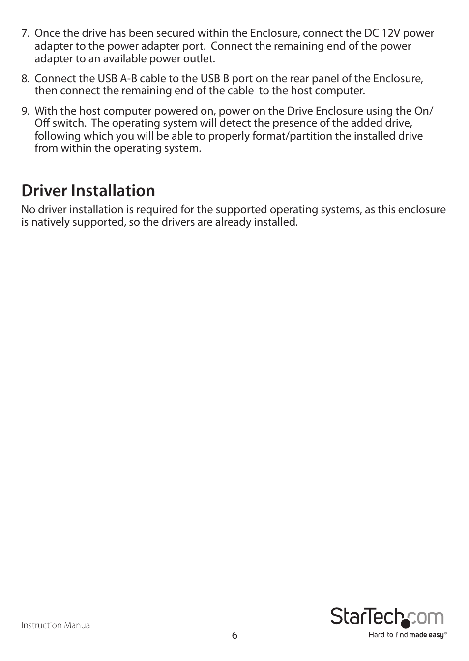 Driver installation | StarTech.com SAT3510U2V User Manual | Page 9 / 12