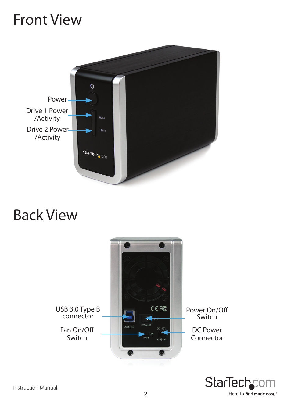 Front view back view | StarTech.com SAT3520U3SR User Manual | Page 5 / 13