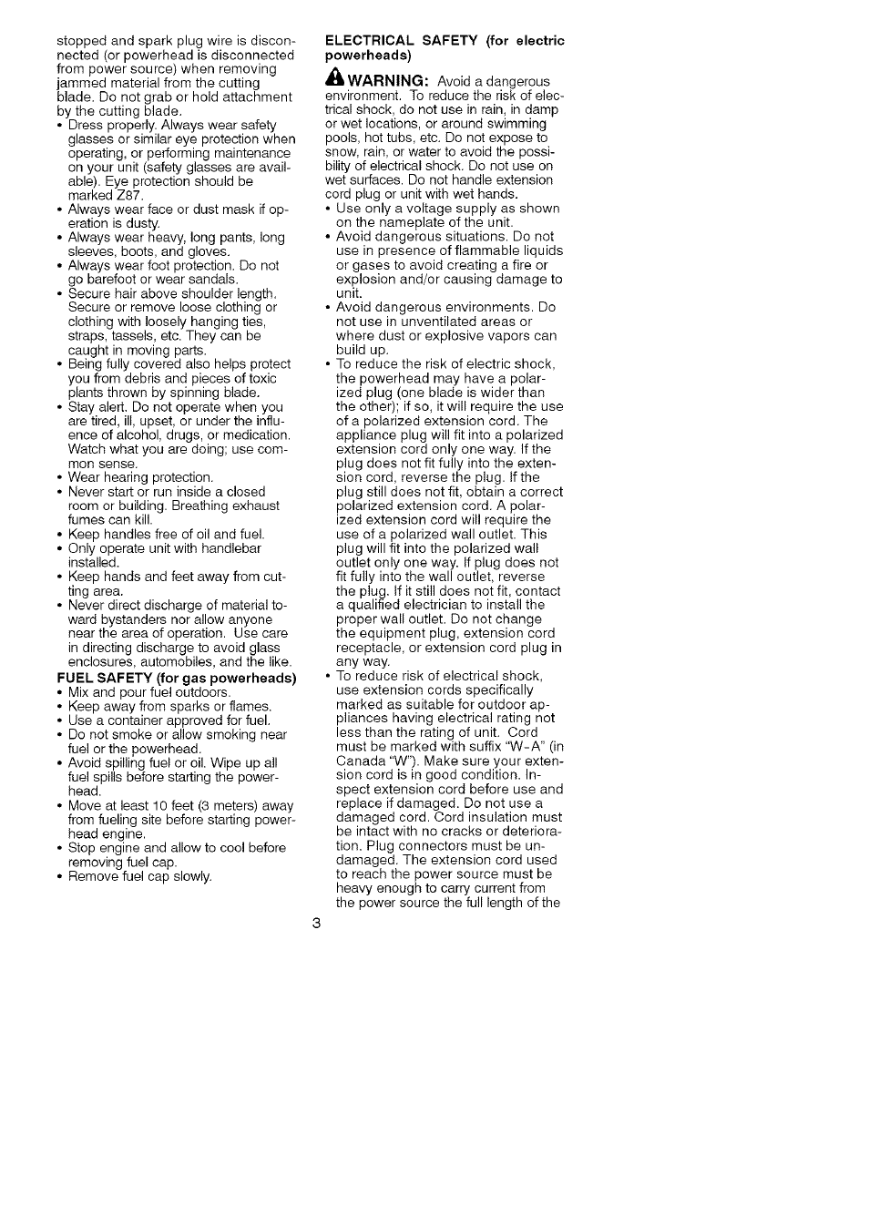 Fuel safety (for gas powerheads), Electrical safety (for electric powerheads) | Craftsman C944.511573 User Manual | Page 3 / 10