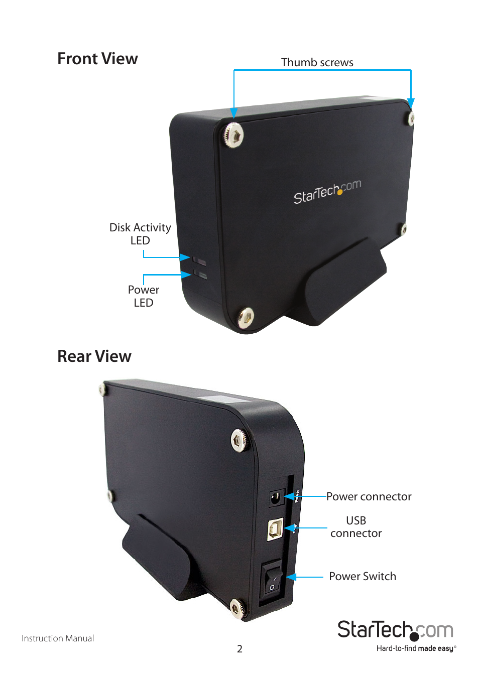 Front view rear view | StarTech.com IDE3510U2GB User Manual | Page 5 / 11