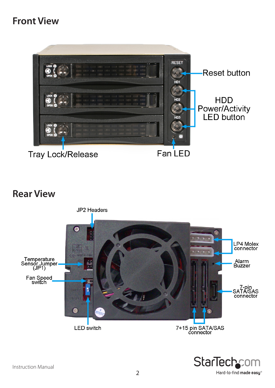 Front view rear view | StarTech.com SATSASBAY3BK User Manual | Page 5 / 10