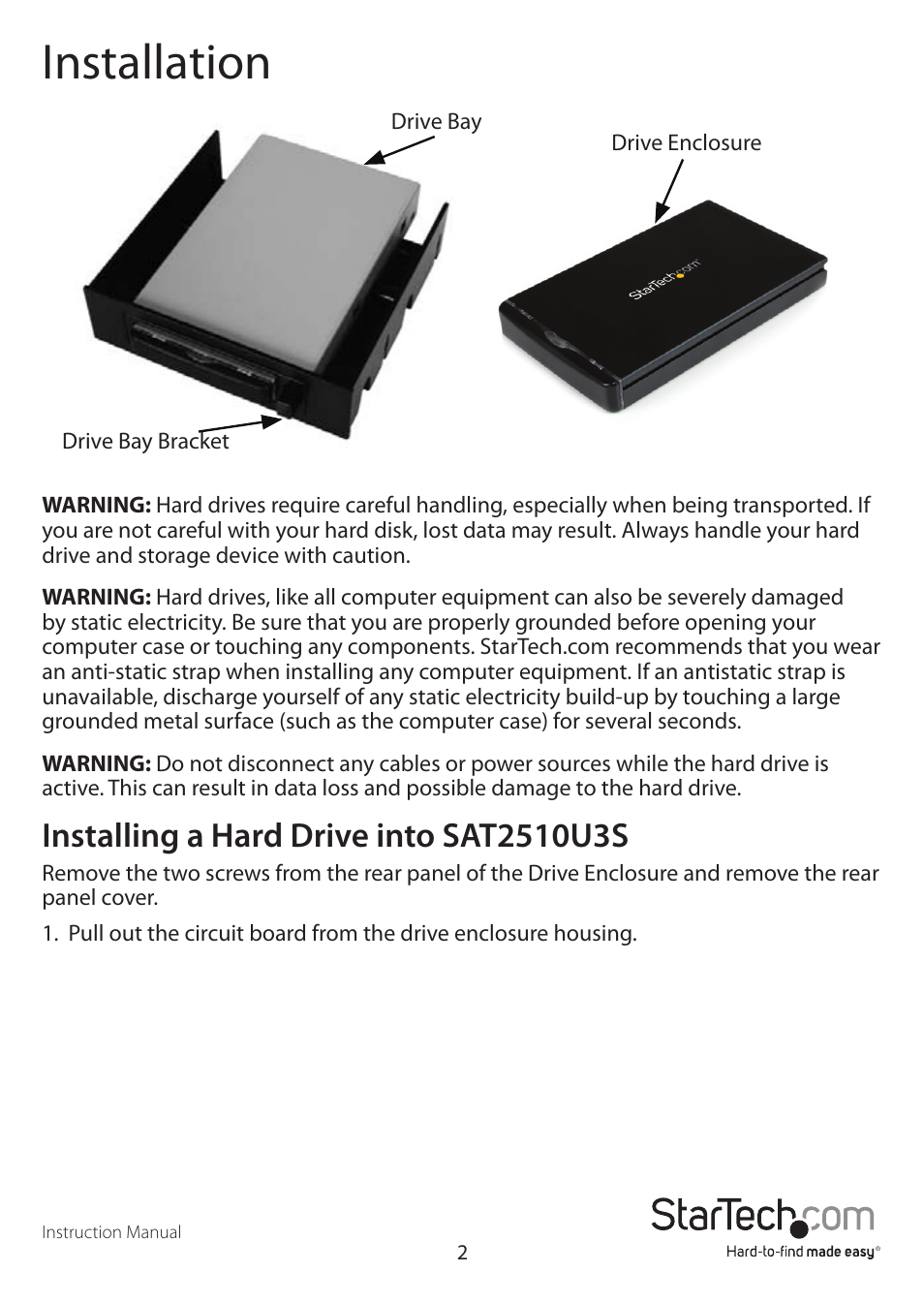 Installation | StarTech.com SAT2510U3S User Manual | Page 5 / 12