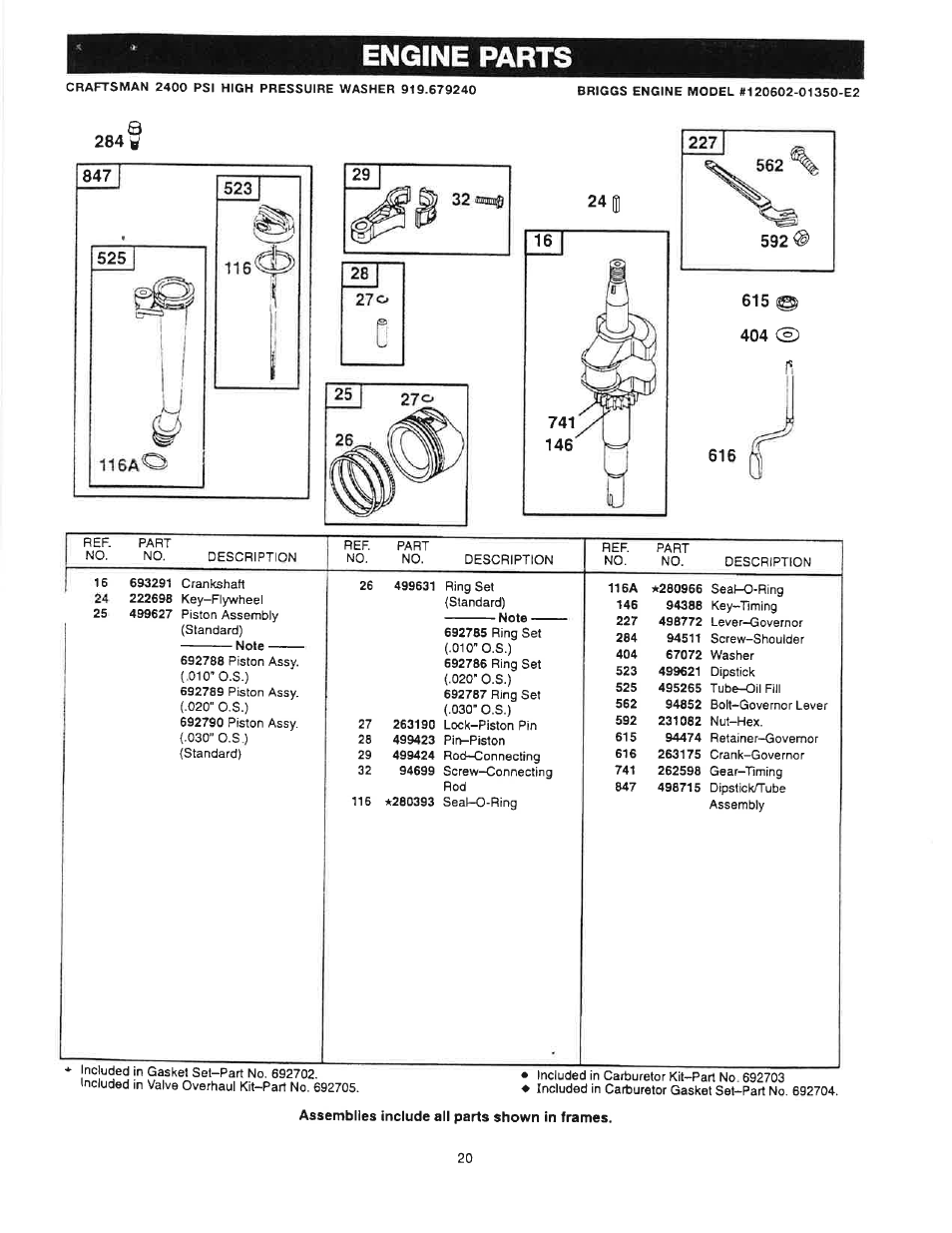 Engine parts | Craftsman 919.679240 User Manual | Page 20 / 30