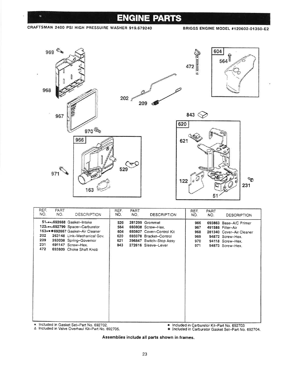 Engine parts | Craftsman 919.679240 User Manual | Page 23 / 30