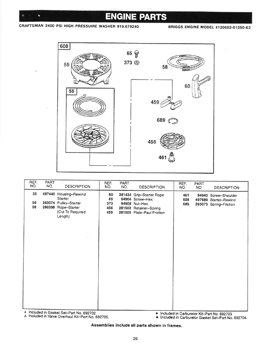 Engine parts | Craftsman 919.679240 User Manual | Page 26 / 30