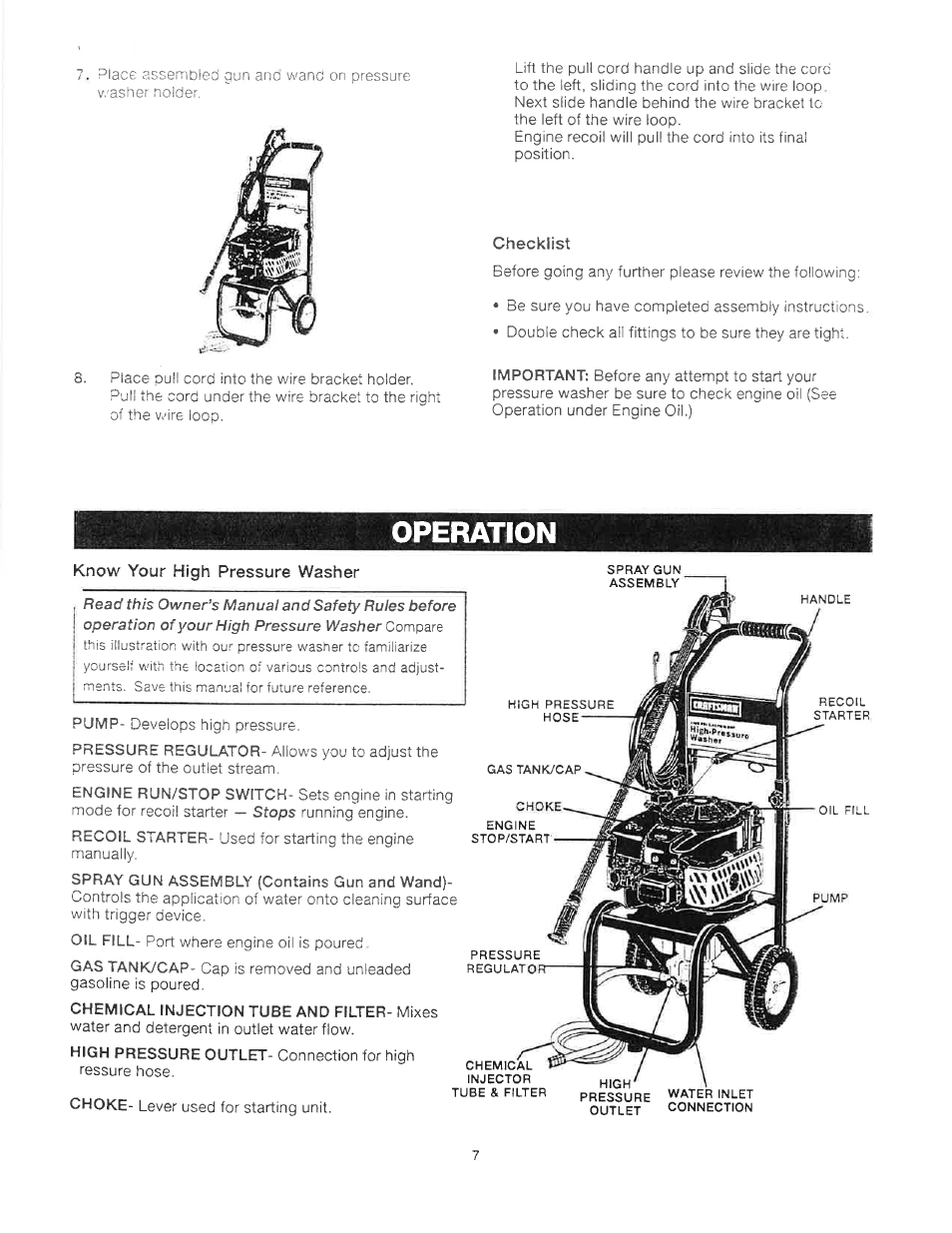 Checklist, Operation, Know your high pressure washer | Operation -10 | Craftsman 919.679240 User Manual | Page 7 / 30