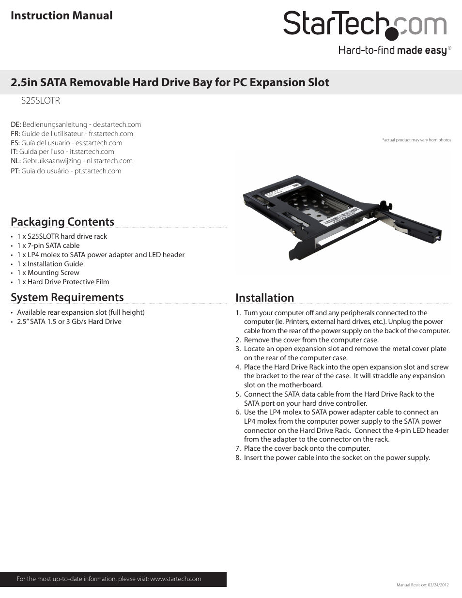 StarTech.com S25SLOTR User Manual | 2 pages