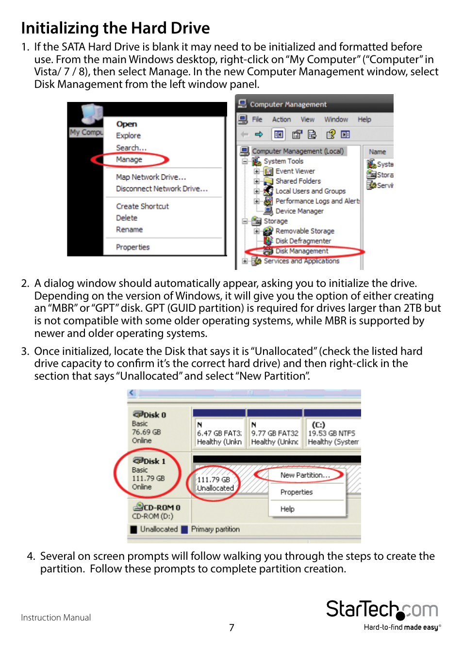 Initializing the hard drive | StarTech.com HSB3SATSASBA User Manual | Page 10 / 12