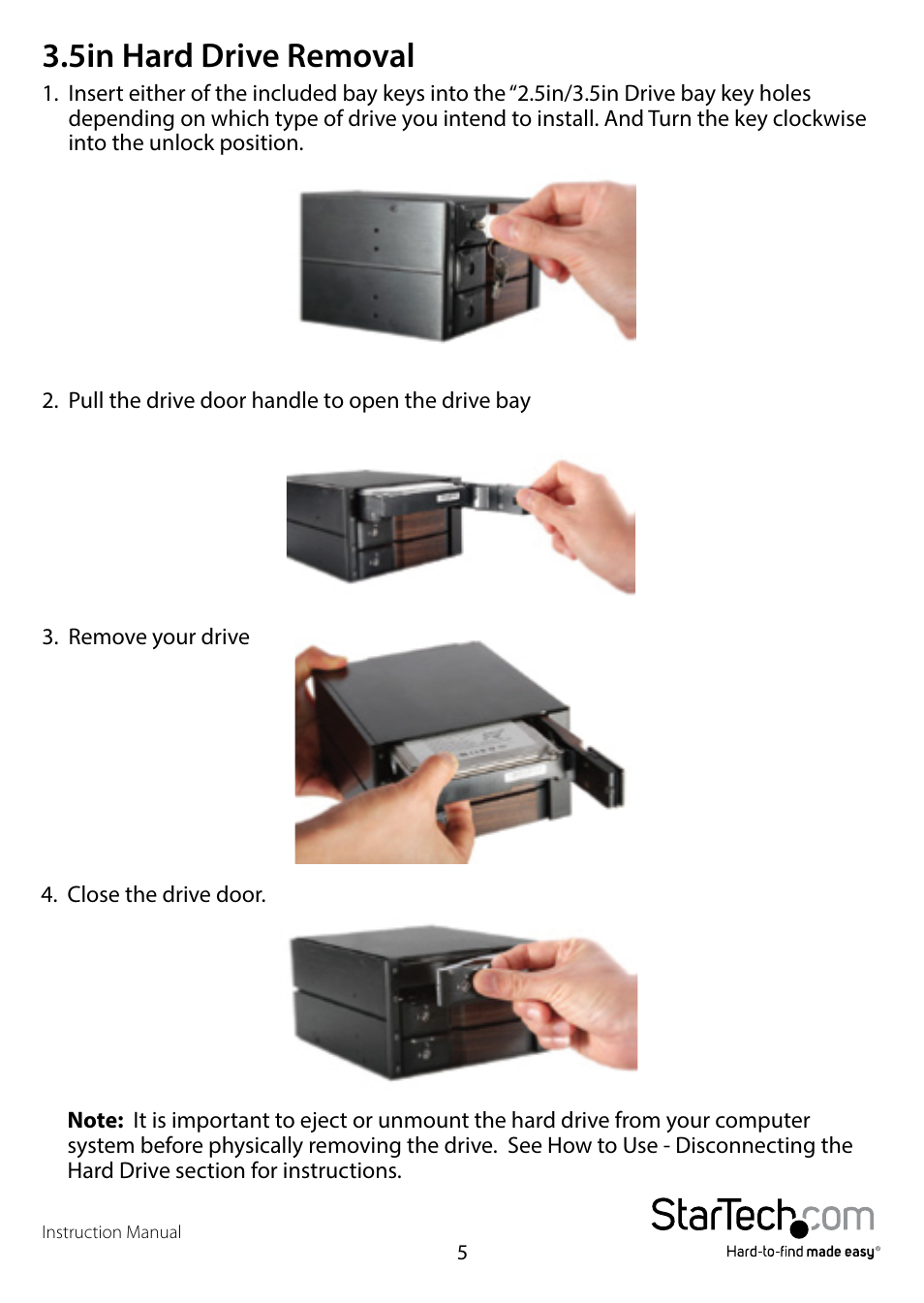 5in hard drive removal | StarTech.com HSB3SATSASBA User Manual | Page 8 / 12