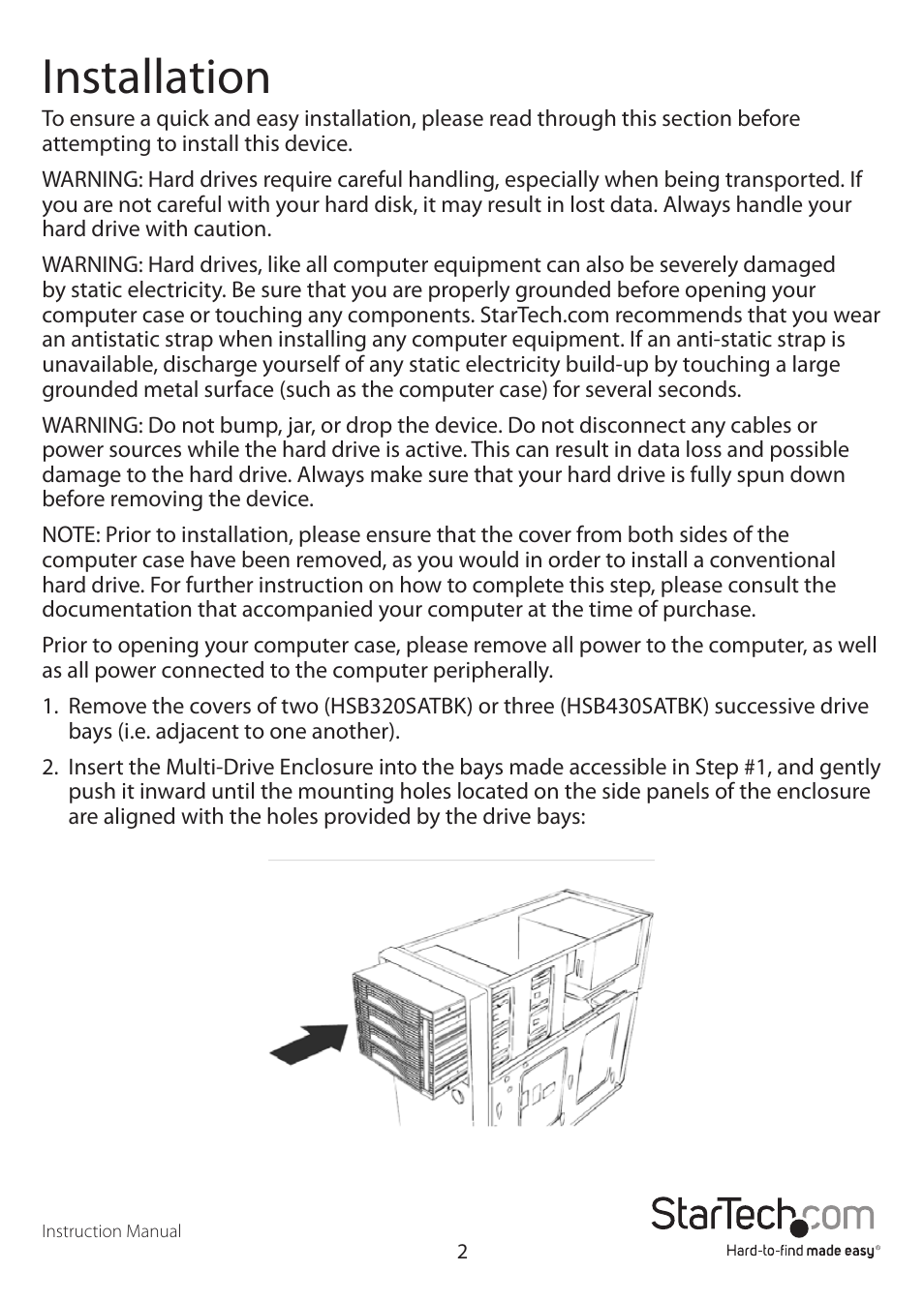Installation | StarTech.com HSB430SATBK User Manual | Page 5 / 11