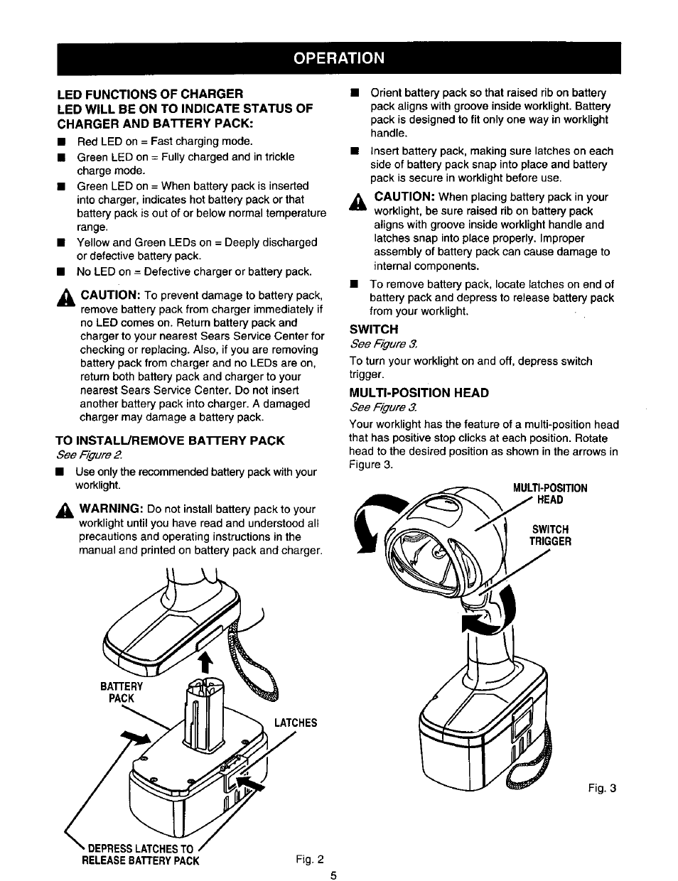 Operation | Craftsman 973.110470 User Manual | Page 5 / 16