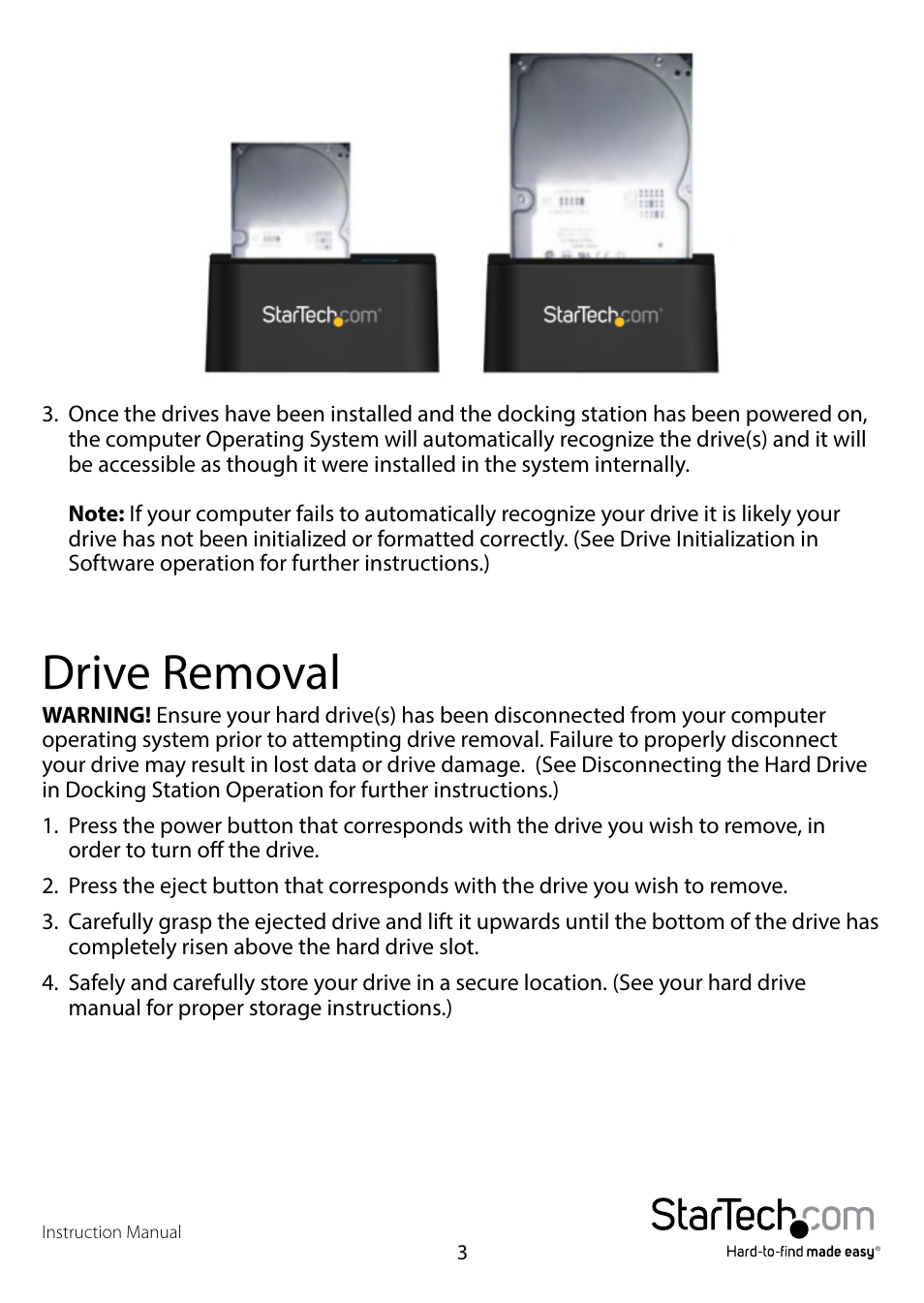 Drive removal | StarTech.com SDOCK2U33 User Manual | Page 6 / 11