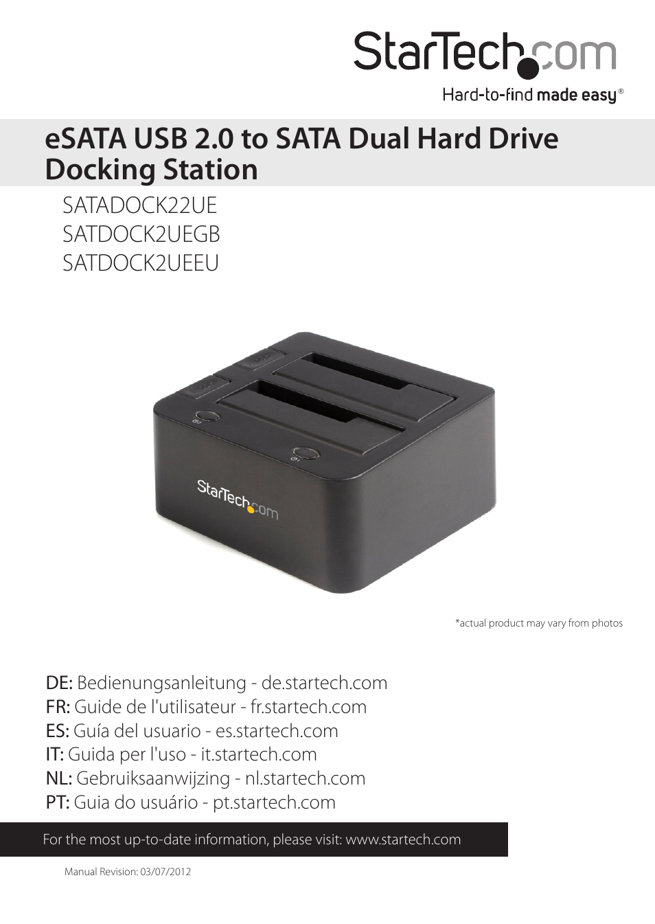 StarTech.com SATDOCK2UEEU User Manual | 12 pages