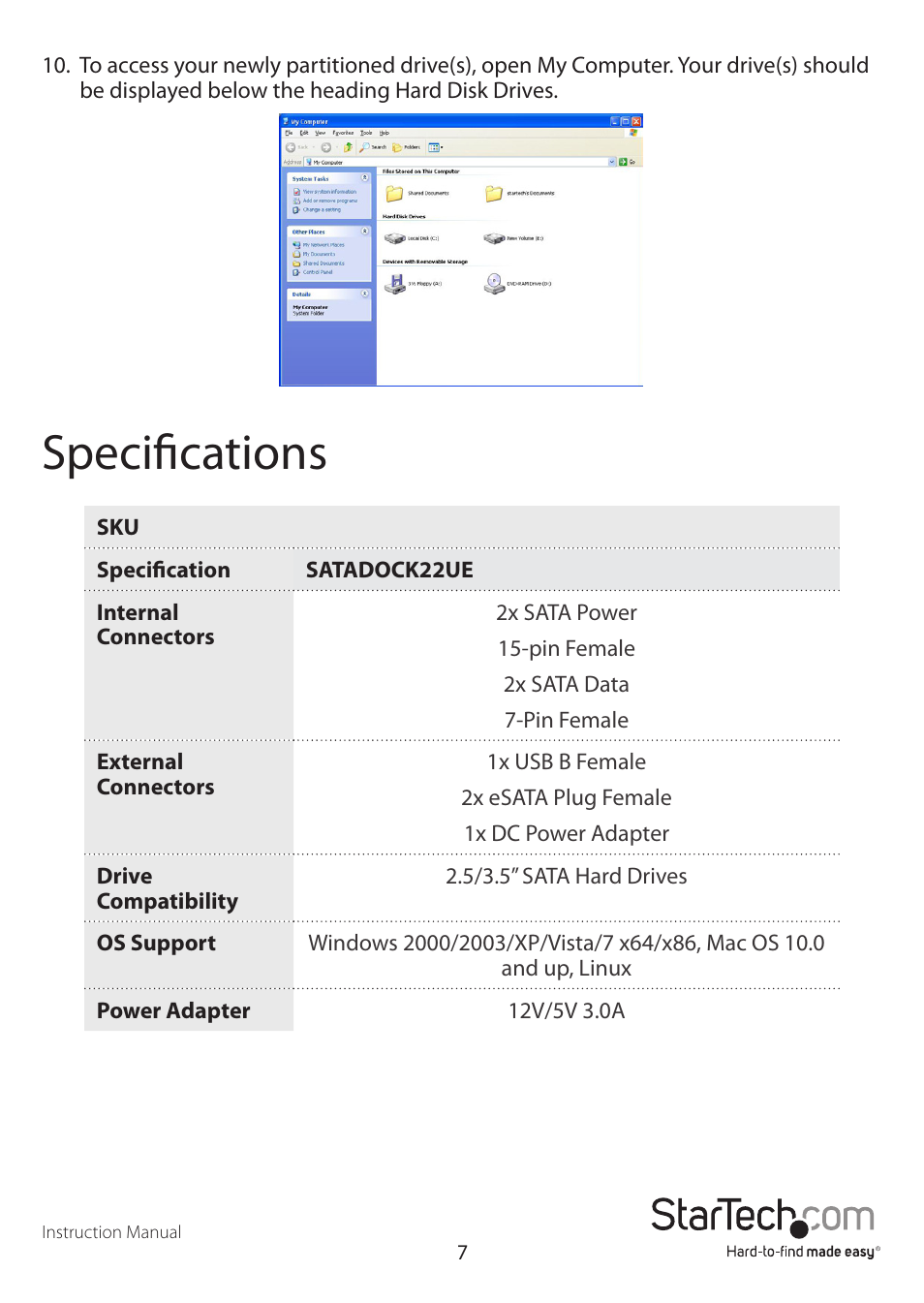 Specifications | StarTech.com SATDOCK2UEEU User Manual | Page 10 / 12