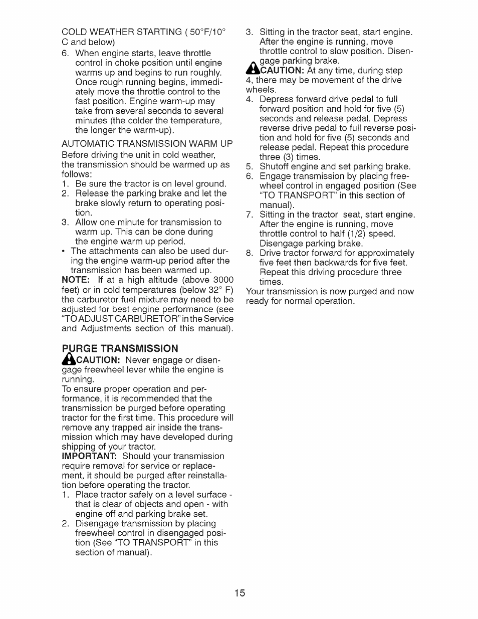 Purge transmission | Craftsman 28928 User Manual | Page 15 / 64