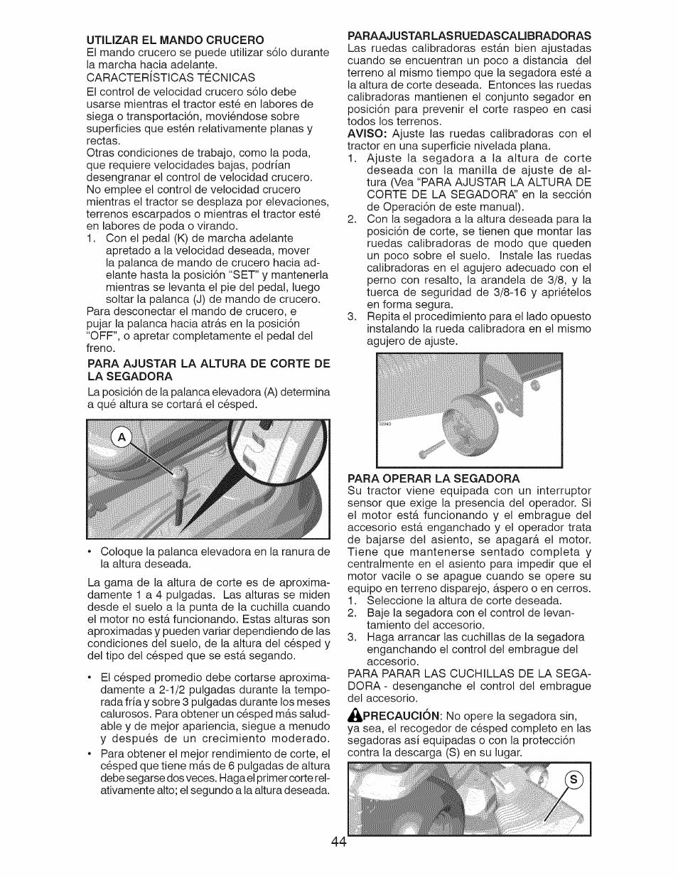 Utilizar el mando crucero, Para ajustar la altura de corte de la segadora | Craftsman 28928 User Manual | Page 44 / 64