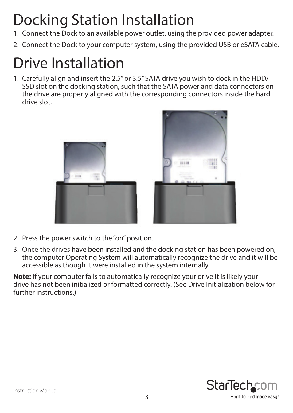 Docking station installation, Drive installation | StarTech.com SDOCKU33EBV User Manual | Page 6 / 11