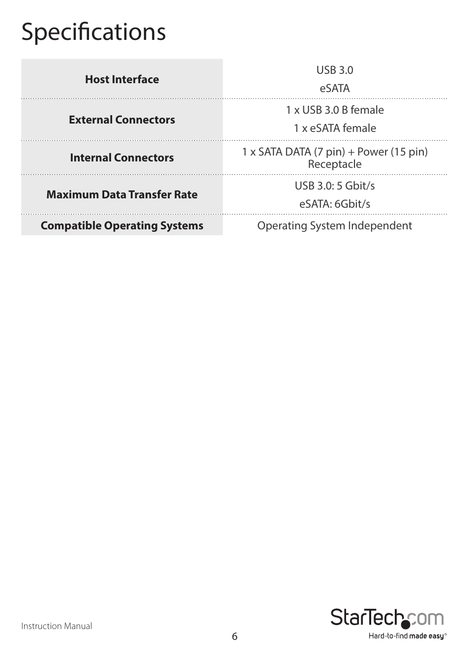 Specifications | StarTech.com SDOCKU33EBV User Manual | Page 9 / 11