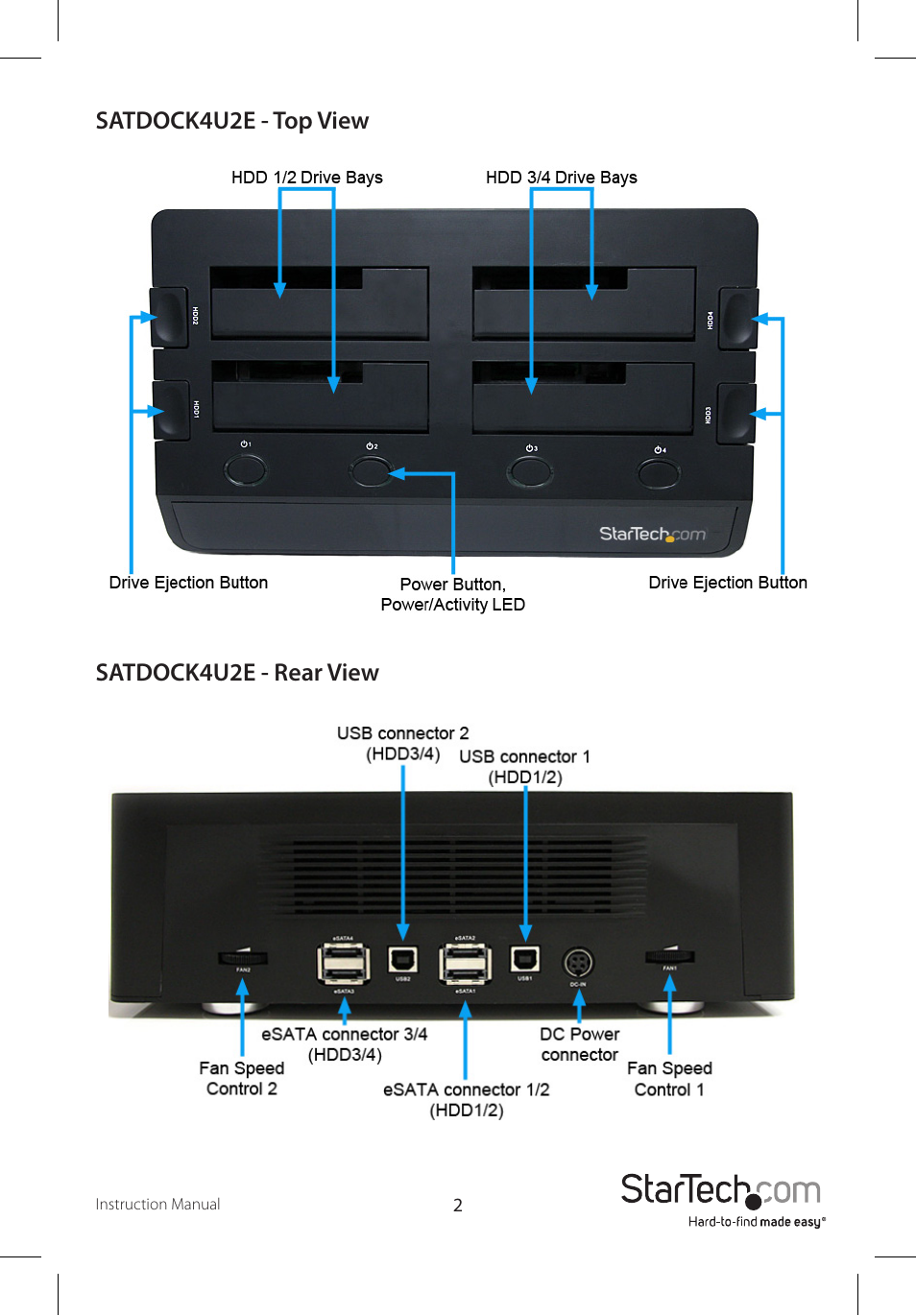 Satdock4u2e - top view satdock4u2e - rear view | StarTech.com SATDOCK4U3E User Manual | Page 5 / 12
