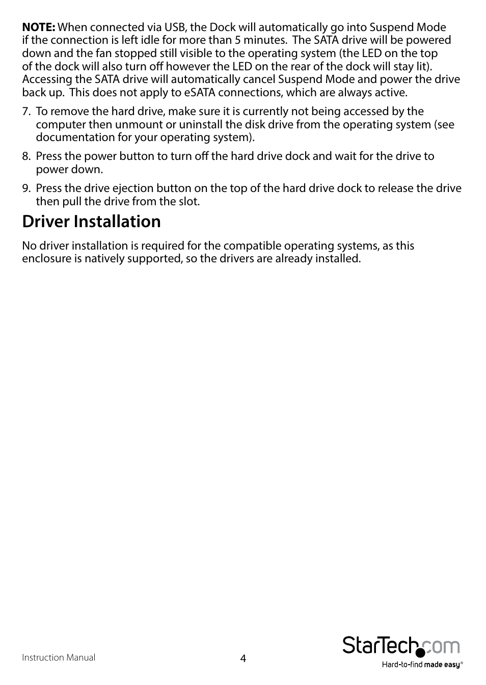 Driver installation | StarTech.com SATDOCKU3FEU User Manual | Page 7 / 12