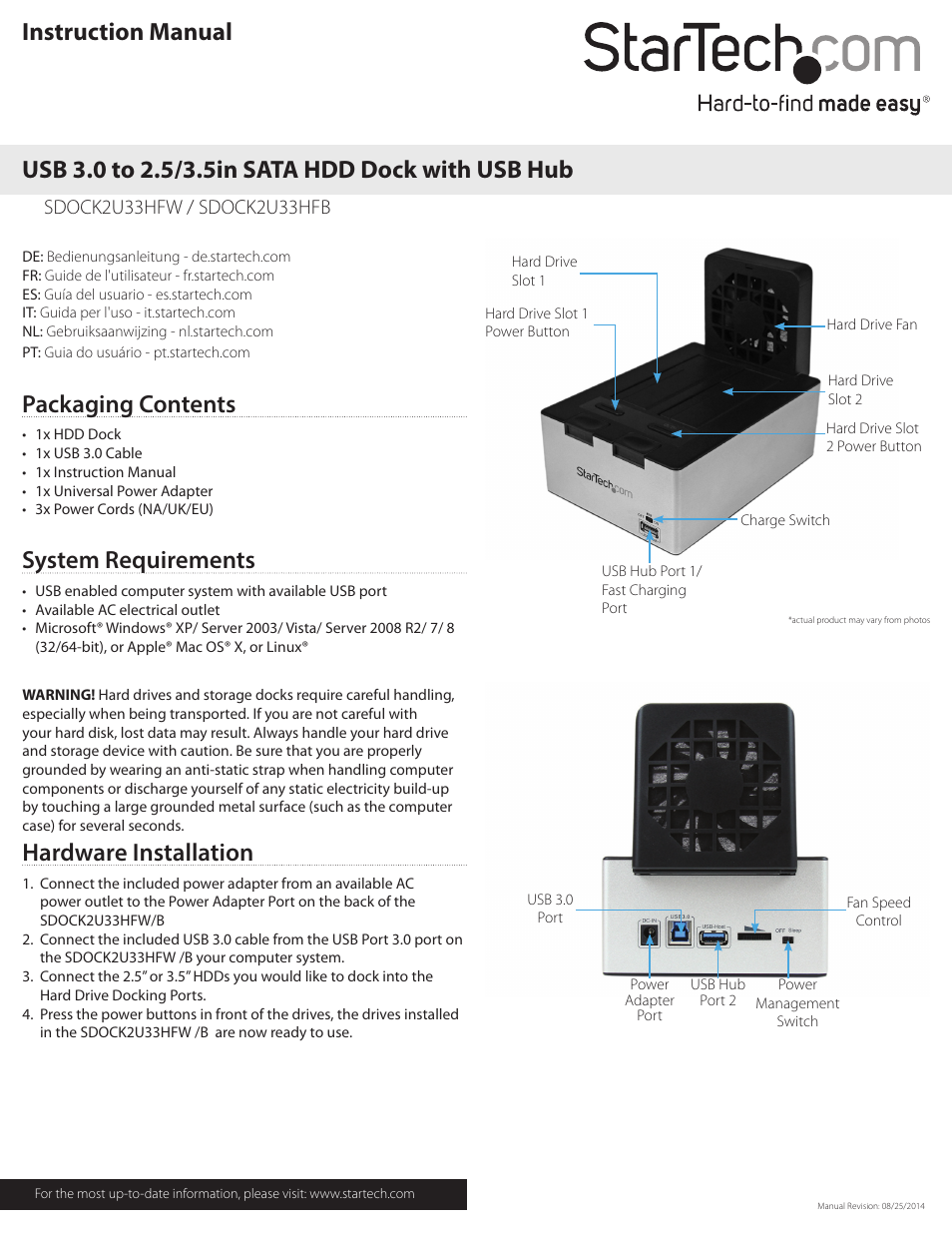 StarTech.com SDOCK2U33HFB User Manual | 2 pages