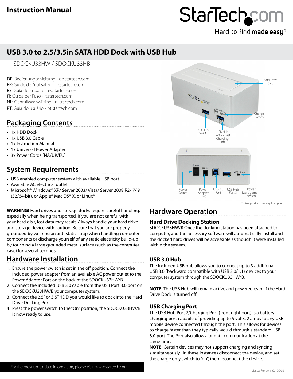 StarTech.com SDOCKU33HB User Manual | 2 pages