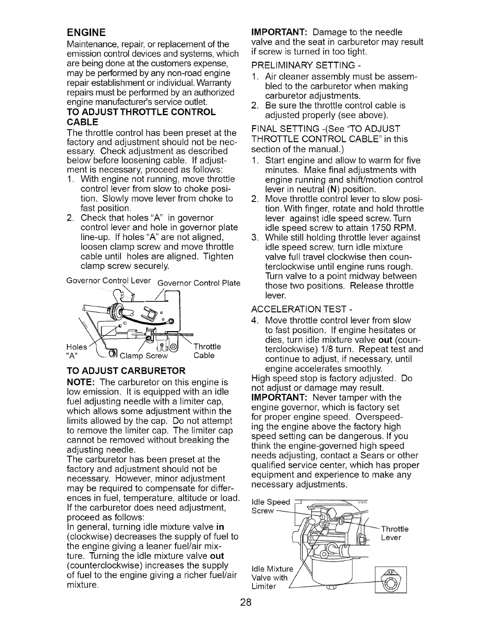 Engine | Craftsman 917.275380 User Manual | Page 28 / 60