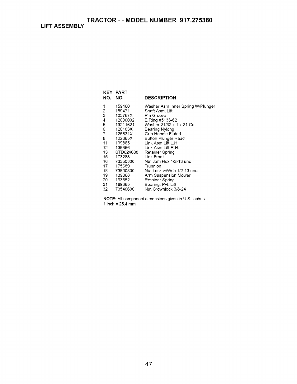 Lift assembly | Craftsman 917.275380 User Manual | Page 47 / 60