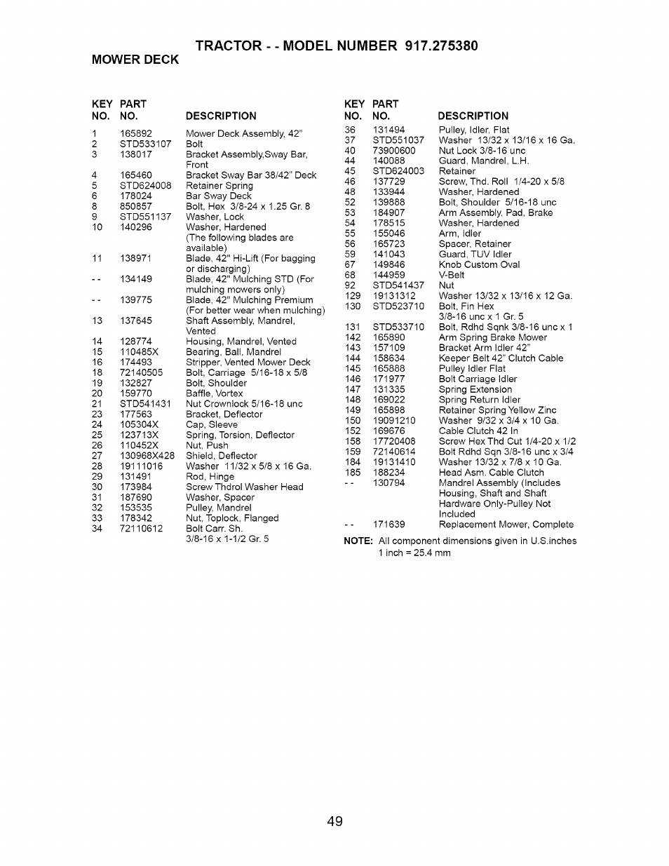 Mower deck | Craftsman 917.275380 User Manual | Page 49 / 60