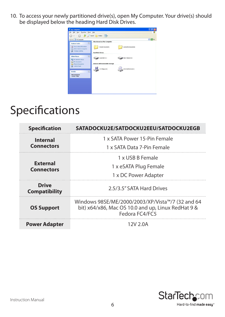 Specifications | StarTech.com SATDOCKU2EEU User Manual | Page 9 / 11