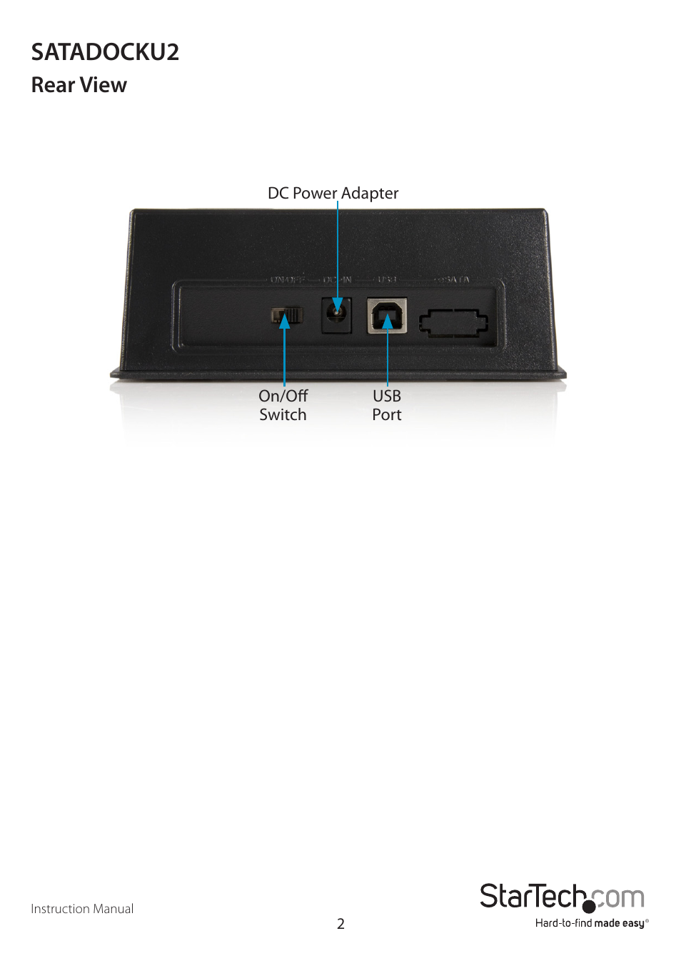 Satadocku2, Rear view | StarTech.com SATDOCKU2EU User Manual | Page 5 / 12