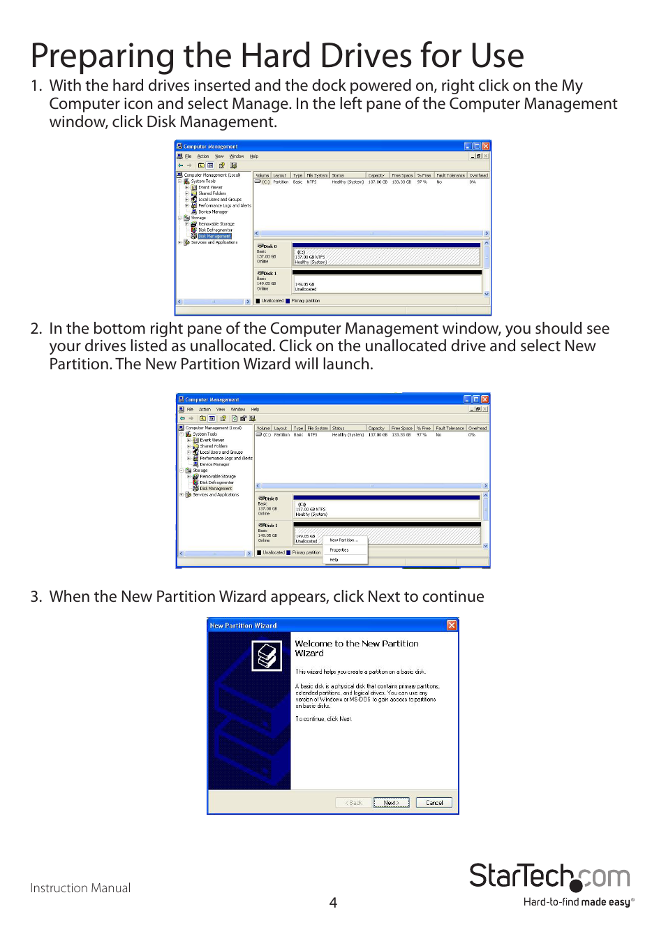 Preparing the hard drives for use | StarTech.com SATDOCKU2EU User Manual | Page 7 / 12