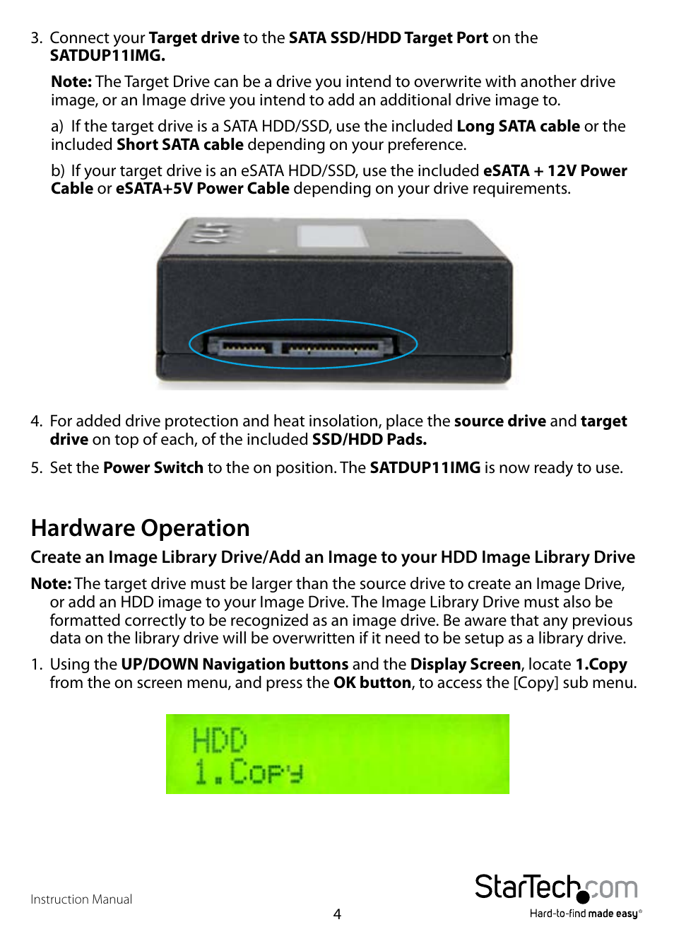 Hardware operation | StarTech.com SATDUP11IMG Quick Start User Manual | Page 7 / 12