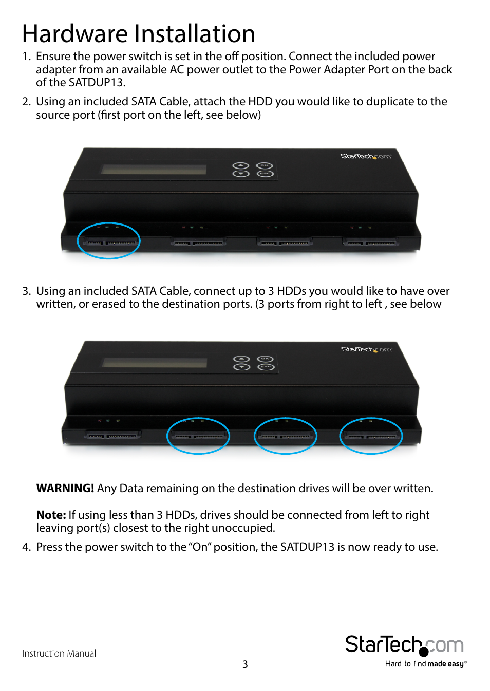 Hardware installation | StarTech.com SATDUP13 Manual User Manual | Page 6 / 14