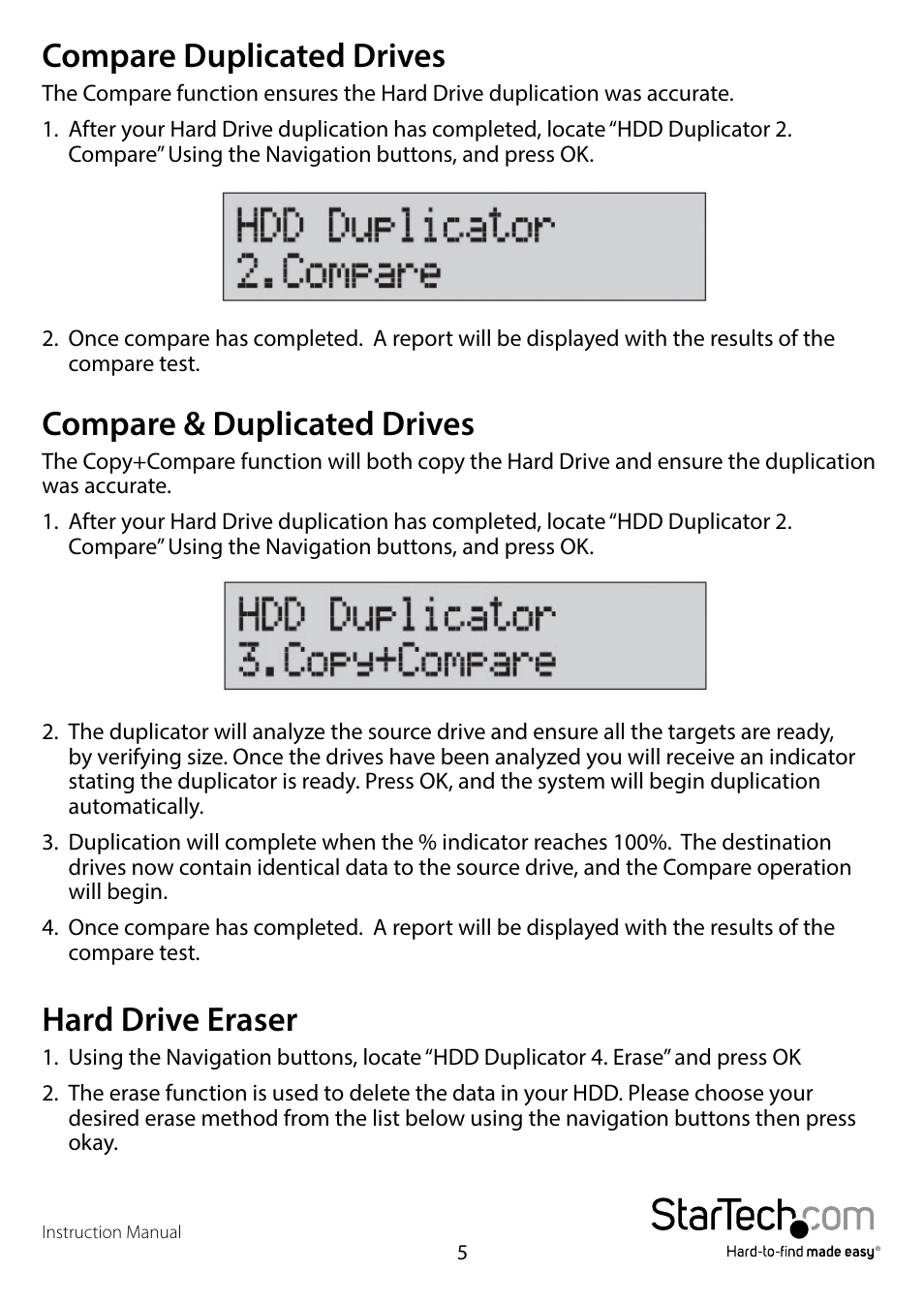 Compare duplicated drives, Compare & duplicated drives, Hard drive eraser | StarTech.com SATDUP13 Manual User Manual | Page 8 / 14