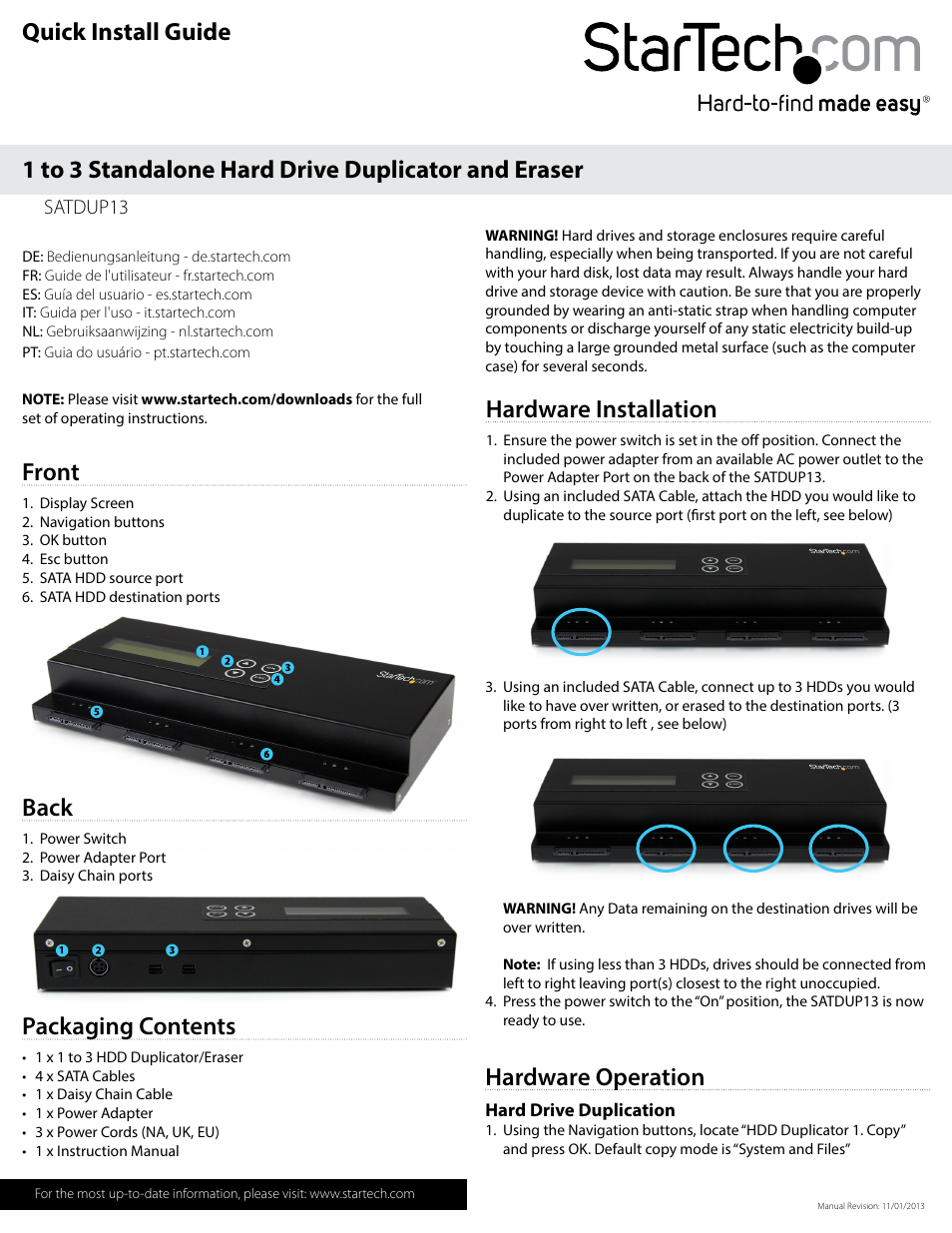 StarTech.com SATDUP13 Quick Start User Manual | 2 pages