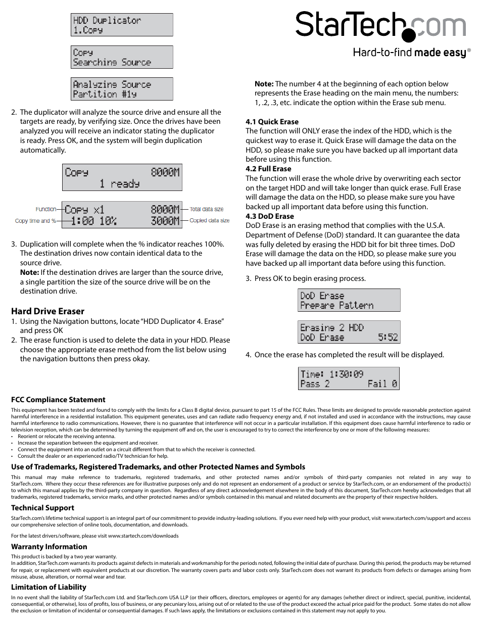 Hard drive eraser | StarTech.com SATDUP13 Quick Start User Manual | Page 2 / 2