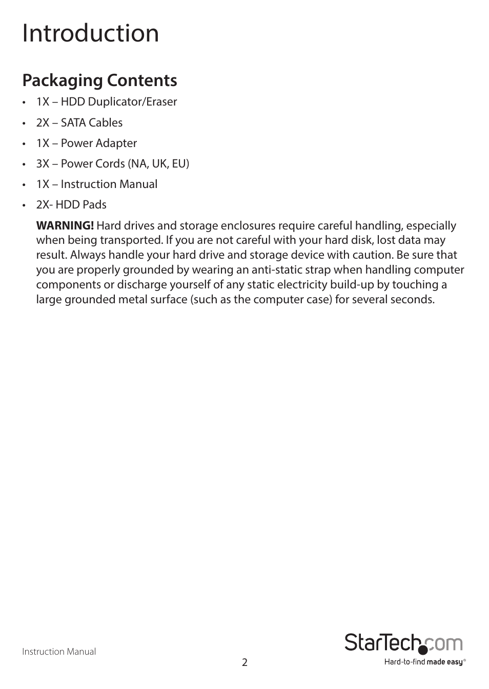 Introduction, Packaging contents | StarTech.com SATDUP11 Manual User Manual | Page 5 / 21