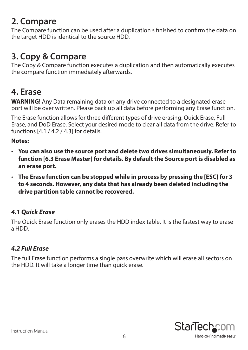 Compare 3. copy & compare 4. erase | StarTech.com SATDUP11 Manual User Manual | Page 9 / 21