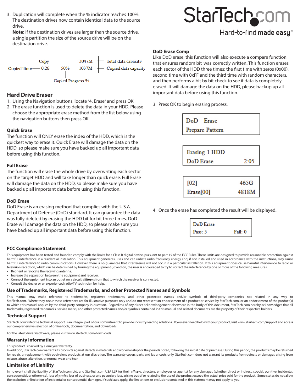 Hard drive eraser | StarTech.com SATDUP11 Quick Start User Manual | Page 2 / 2