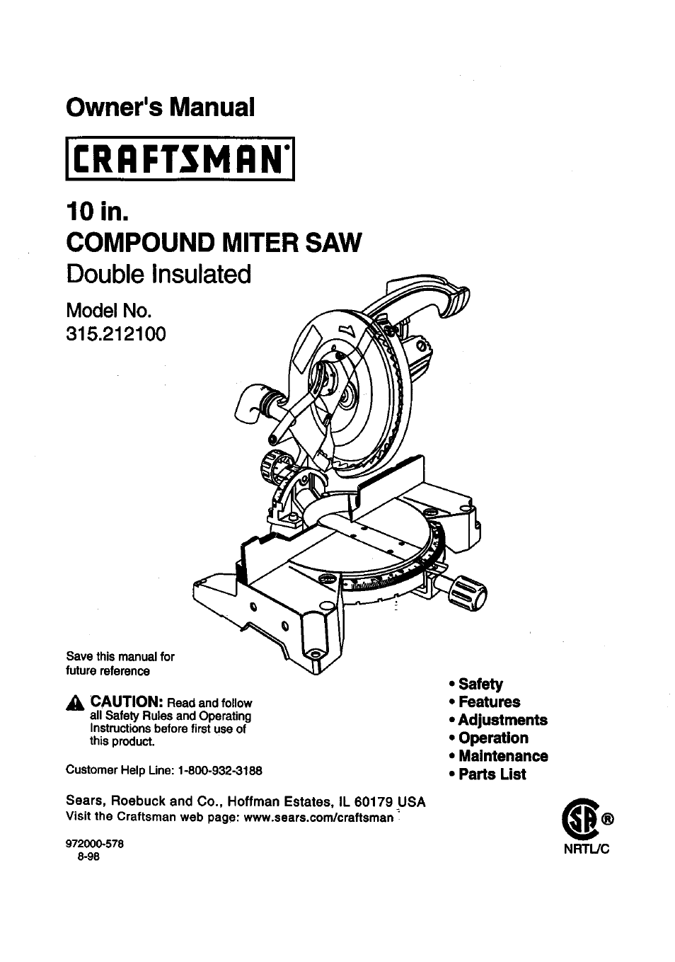 Craftsman 315.212100 User Manual | 38 pages